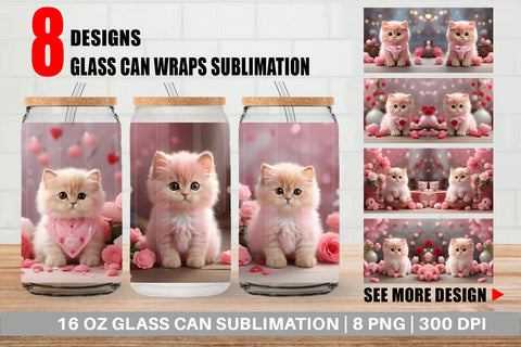 Glass Can Wrap Valentine Persian Cat Sublimation artnoy 