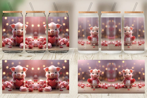 Glass Can Wrap Valentine Pig Sublimation artnoy 