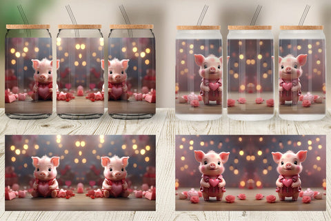 Glass Can Wrap Valentine Pig Sublimation artnoy 