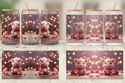Glass Can Wrap Valentine Pig Sublimation artnoy 