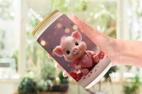 Glass Can Wrap Valentine Pig Sublimation artnoy 