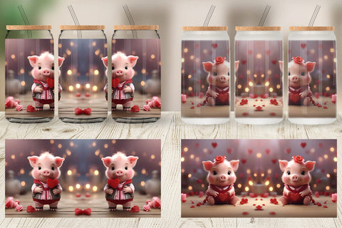Glass Can Wrap Valentine Pig Sublimation artnoy 