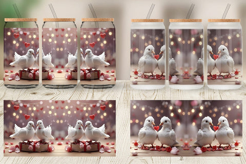 Glass Can Wrap Valentine Pigeons Sublimation artnoy 