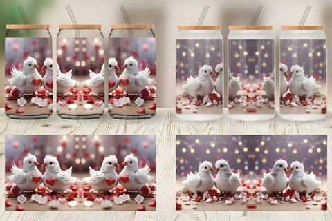 Glass Can Wrap Valentine Pigeons Sublimation artnoy 