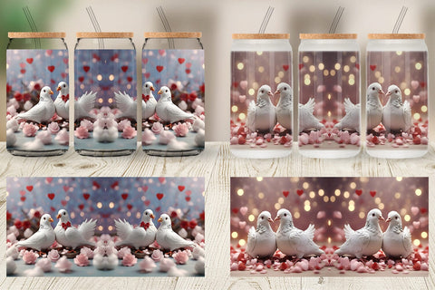 Glass Can Wrap Valentine Pigeons Sublimation artnoy 
