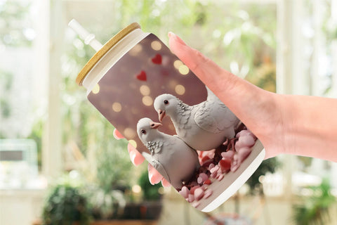 Glass Can Wrap Valentine Pigeons Sublimation artnoy 