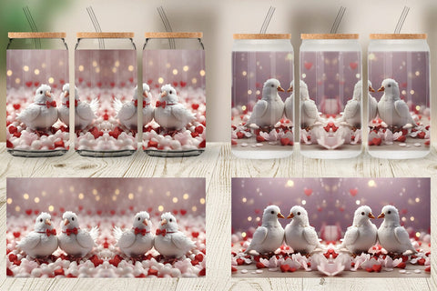 Glass Can Wrap Valentine Pigeons Sublimation artnoy 