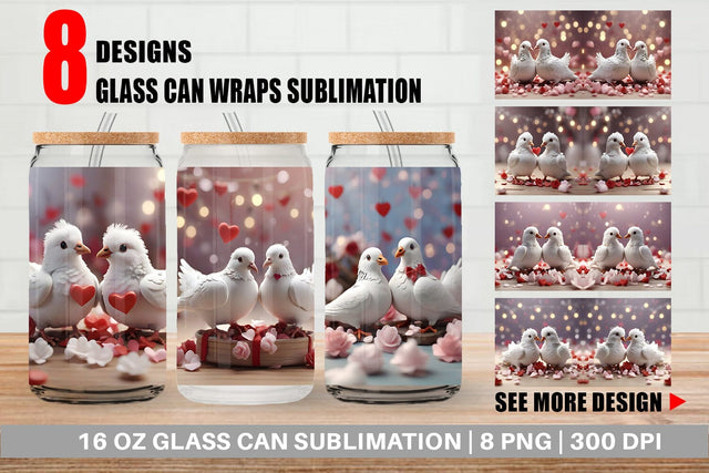 Glass Can Wrap Valentine Pigeons Sublimation artnoy 