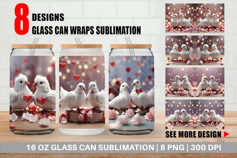 Glass Can Wrap Valentine Pigeons Sublimation artnoy 