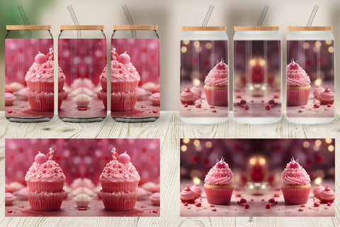 Glass Can Wrap Valentine pink cupcake Sublimation artnoy 