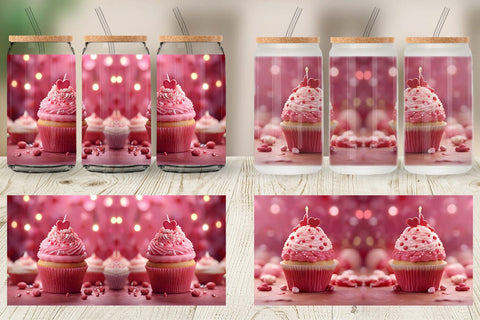 Glass Can Wrap Valentine pink cupcake Sublimation artnoy 