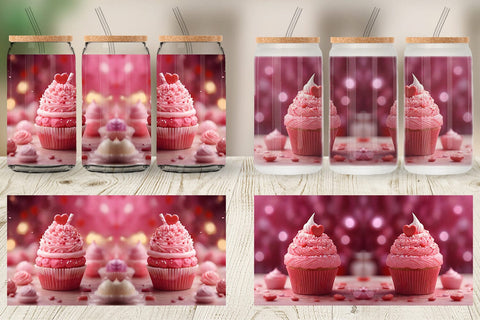 Glass Can Wrap Valentine pink cupcake Sublimation artnoy 