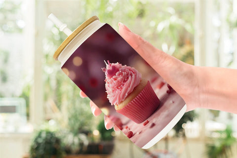 Glass Can Wrap Valentine pink cupcake Sublimation artnoy 