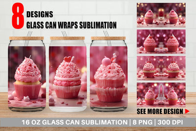 Glass Can Wrap Valentine pink cupcake Sublimation artnoy 