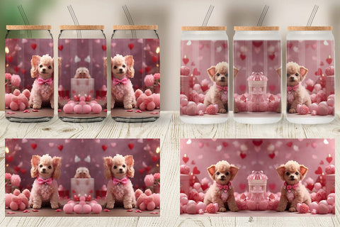 Glass Can Wrap Valentine Poodle Dog Sublimation artnoy 