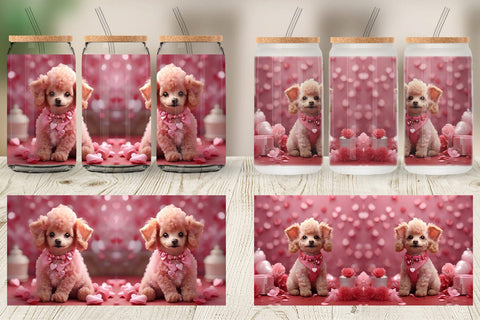 Glass Can Wrap Valentine Poodle Dog Sublimation artnoy 