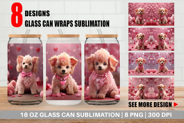 Glass Can Wrap Valentine Poodle Dog Sublimation artnoy 