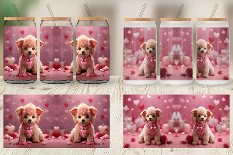 Glass Can Wrap Valentine Poodle Dog Sublimation artnoy 