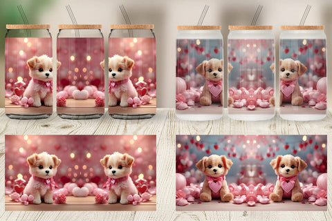 Glass Can Wrap Valentine Puppy Sublimation artnoy 