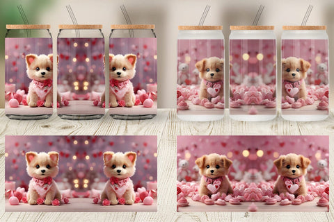 Glass Can Wrap Valentine Puppy Sublimation artnoy 