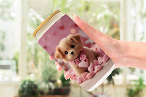 Glass Can Wrap Valentine Puppy Sublimation artnoy 