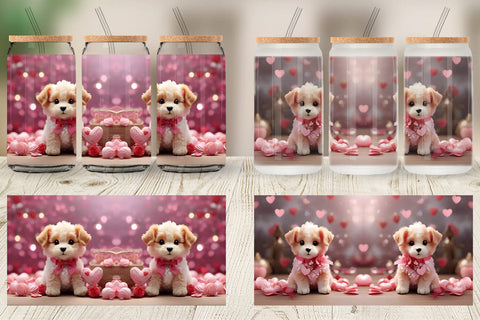 Glass Can Wrap Valentine Puppy Sublimation artnoy 