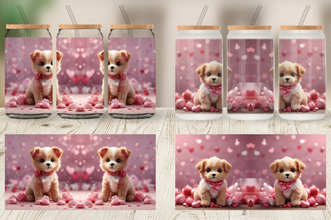 Glass Can Wrap Valentine Puppy Sublimation artnoy 