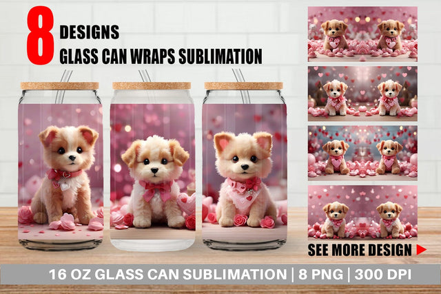 Glass Can Wrap Valentine Puppy Sublimation artnoy 