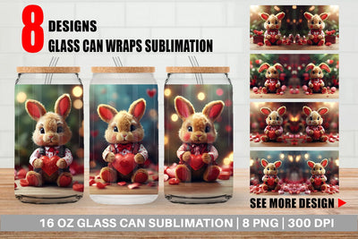 Glass Can Wrap Valentine Rabbit Sublimation artnoy 