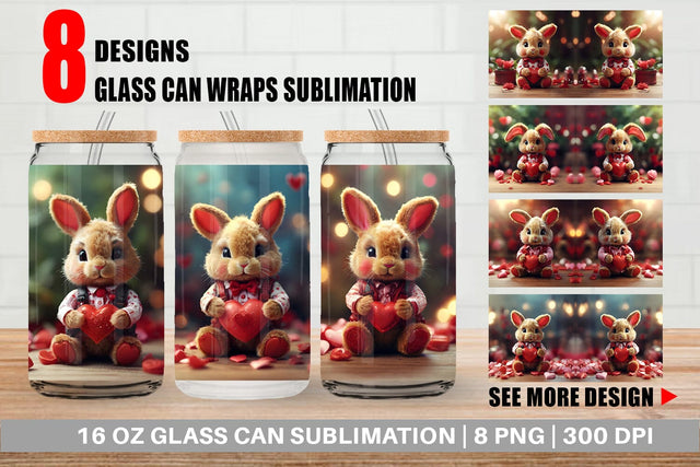 Glass Can Wrap Valentine Rabbit Sublimation artnoy 