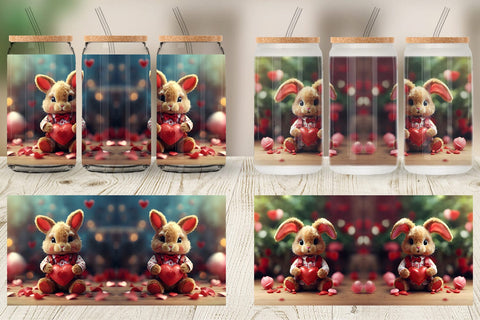 Glass Can Wrap Valentine Rabbit Sublimation artnoy 
