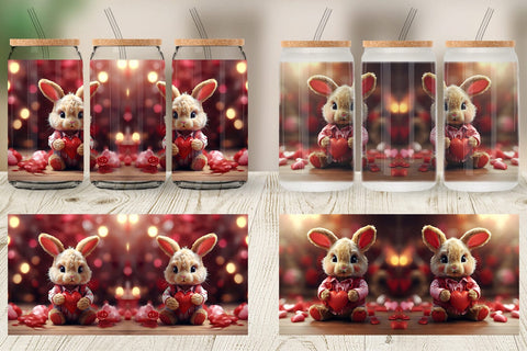 Glass Can Wrap Valentine Rabbit Sublimation artnoy 