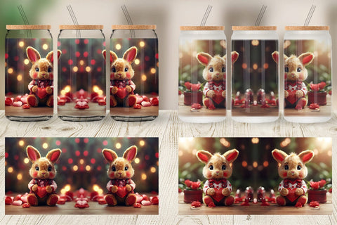 Glass Can Wrap Valentine Rabbit Sublimation artnoy 