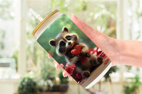 Glass Can Wrap Valentine Raccoon Sublimation artnoy 