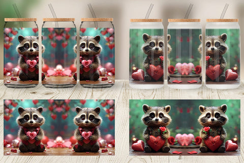 Glass Can Wrap Valentine Raccoon Sublimation artnoy 