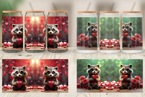 Glass Can Wrap Valentine Raccoon Sublimation artnoy 