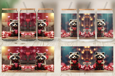 Glass Can Wrap Valentine Raccoon Sublimation artnoy 