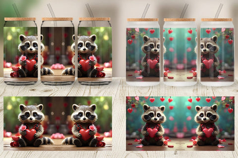 Glass Can Wrap Valentine Raccoon Sublimation artnoy 