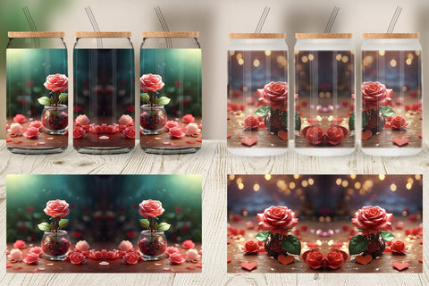 Glass Can Wrap Valentine Rose Flower Sublimation artnoy 