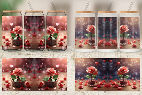 Glass Can Wrap Valentine Rose Flower Sublimation artnoy 