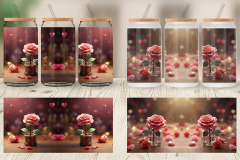 Glass Can Wrap Valentine Rose Flower Sublimation artnoy 