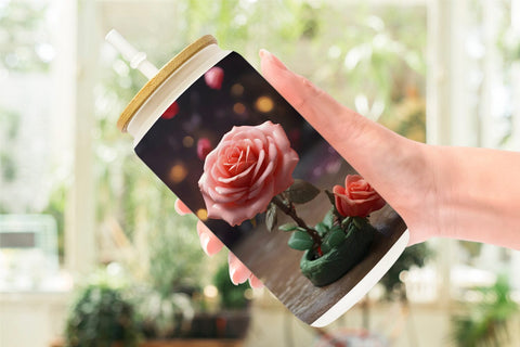Glass Can Wrap Valentine Rose Flower Sublimation artnoy 