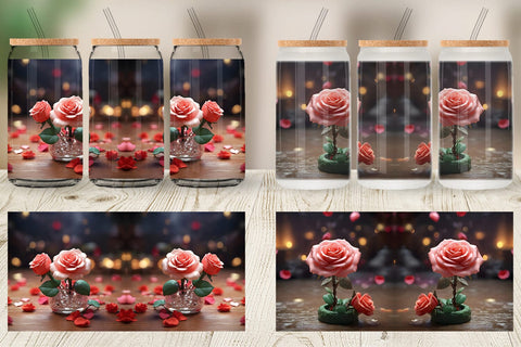 Glass Can Wrap Valentine Rose Flower Sublimation artnoy 