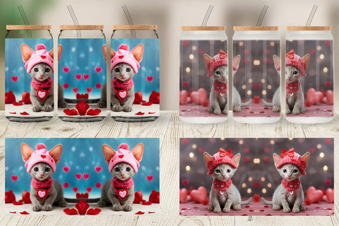 Glass Can Wrap Valentine Shorthair Cat Sublimation artnoy 