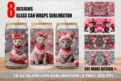 Glass Can Wrap Valentine Shorthair Cat Sublimation artnoy 