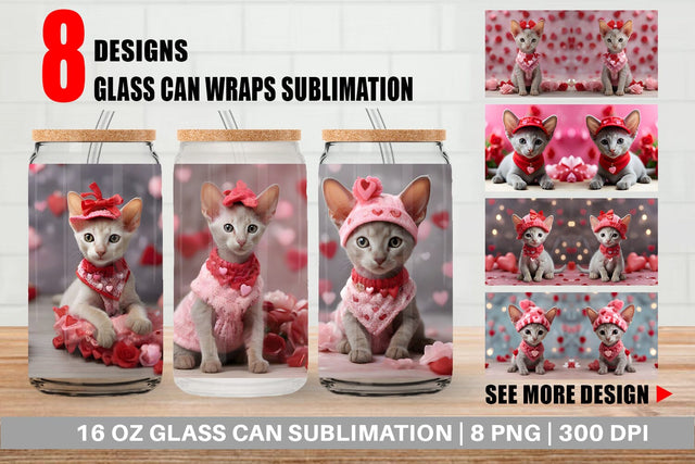Glass Can Wrap Valentine Shorthair Cat Sublimation artnoy 