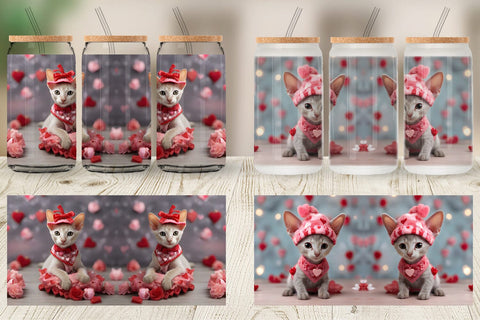 Glass Can Wrap Valentine Shorthair Cat Sublimation artnoy 