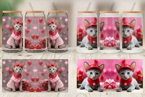 Glass Can Wrap Valentine Shorthair Cat Sublimation artnoy 