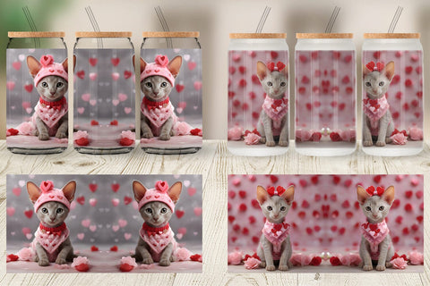 Glass Can Wrap Valentine Shorthair Cat Sublimation artnoy 
