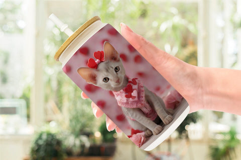 Glass Can Wrap Valentine Shorthair Cat Sublimation artnoy 